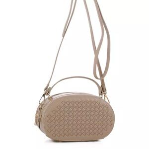 Crossbody Vegan weave mini satchel from Lola Moon Multiple Compartment Beige New